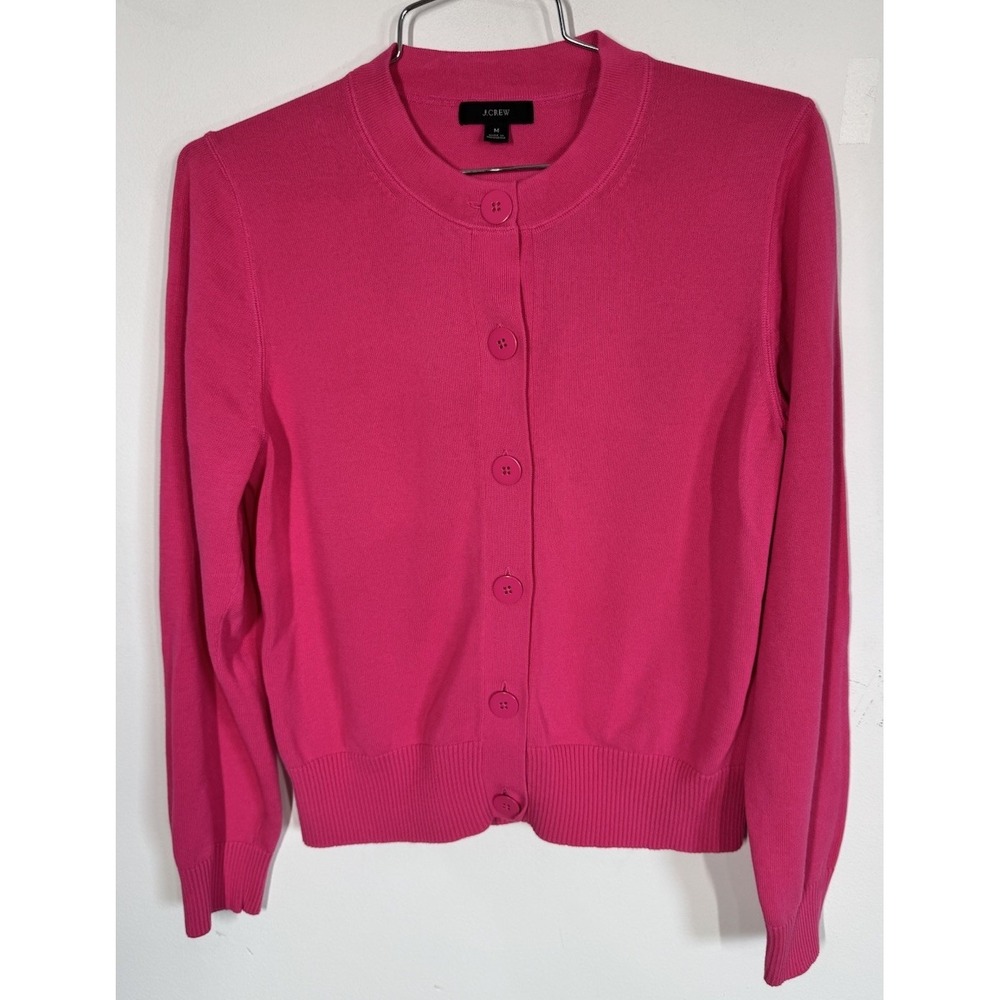 J Crew Pink Cotton Crepe Large Button Cardigan Sweater Women's M Modern Preppy